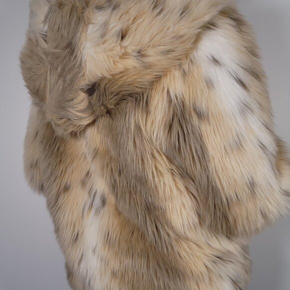 Vintage 90s Nine West Faux Fur Hooded Jacket Brown Spotted Y2K Mob Wife Glam M - Picture 4 of 10